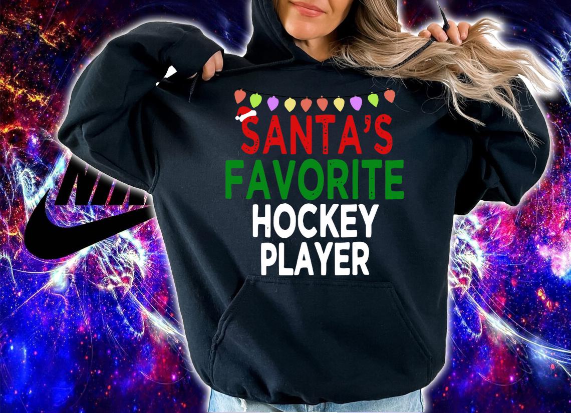 Santa's Favorite Hockey Player Christmas Xmas Lights Hat sweater t-shirt hoodie