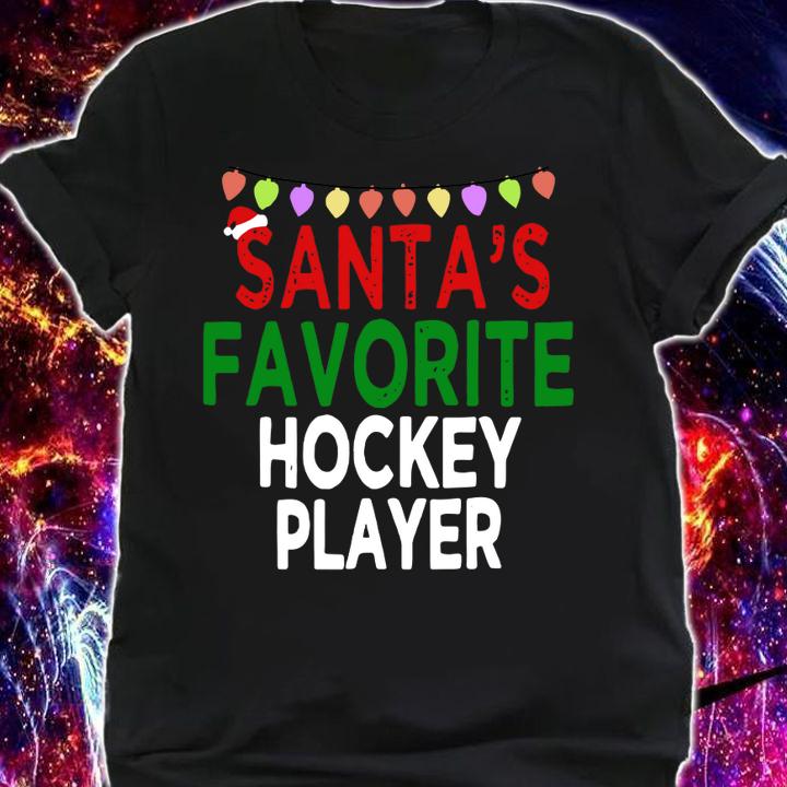 Santa's Favorite Hockey Player Christmas Xmas Lights Hat sweater t-shirt shirt