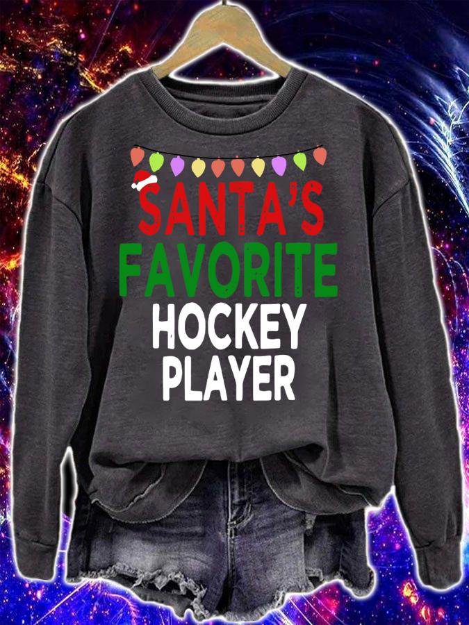 Santa's Favorite Hockey Player Christmas Xmas Lights Hat sweater t-shirt sweatshirt