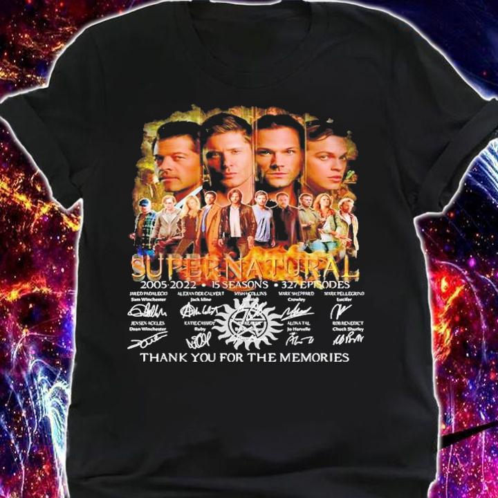 Supernatural 2005 2022 15 seasons 327 episodes thank you for the memories shirt t-shirt shirt
