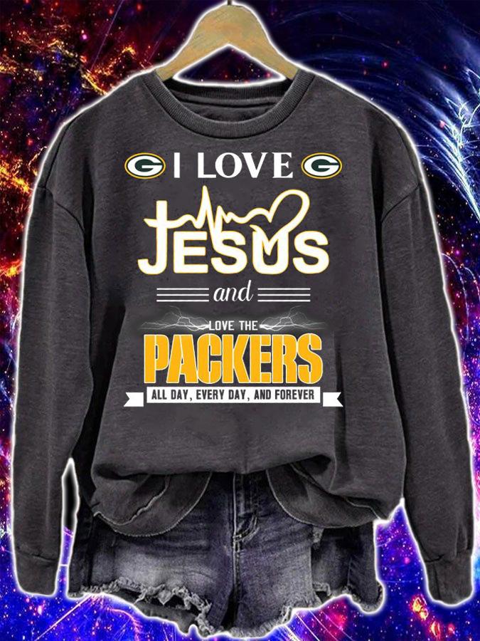 I Love Jesus And Love The Green Bay Packers all day everyday and forever t-shirt sweatshirt