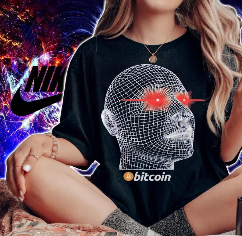 Bitcoin Laser Eyes Blockchain Hodl Head Crypto Graphic Shirt t-shirt woman shirt