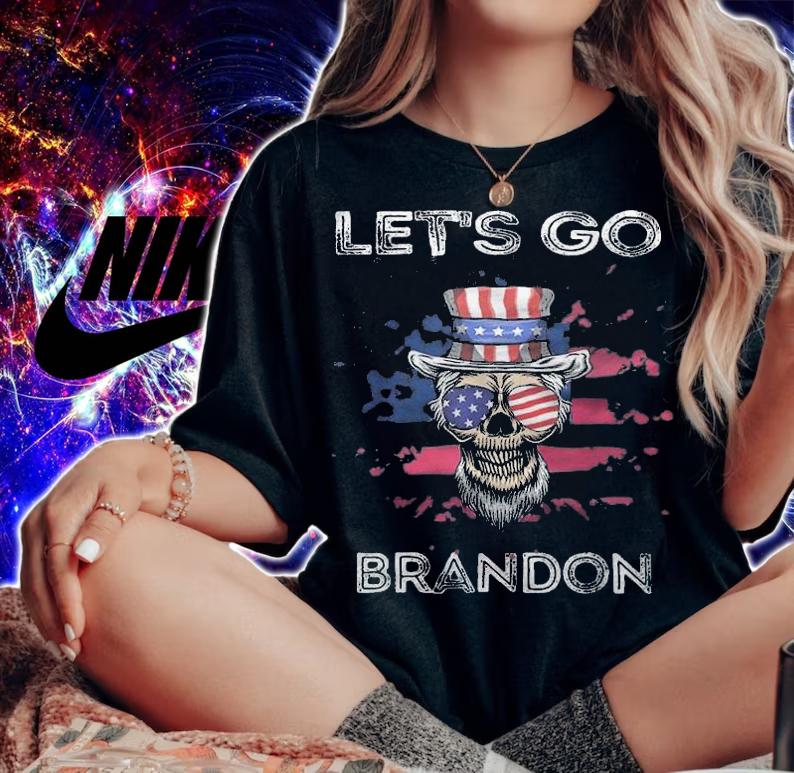 Let's Go Brandon Skull Sunglasses USA Flag T-Shirt t-shirt woman shirt