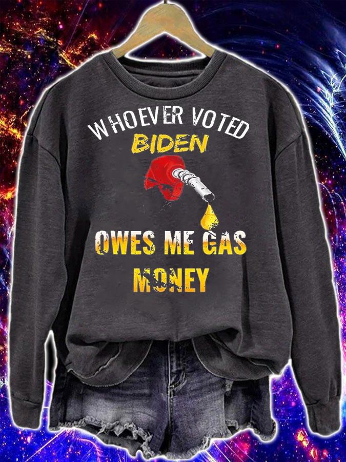Whoever Voted Biden Owes Me Gas Money America Truck Design Funny T-Shirt t-shirt