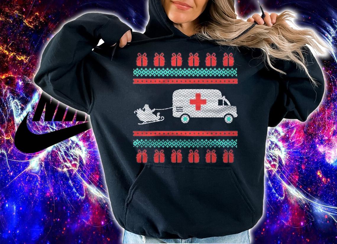 Christmas Ugly Sweater Ambulance Emergency Design Shirt t-shirt hoodie