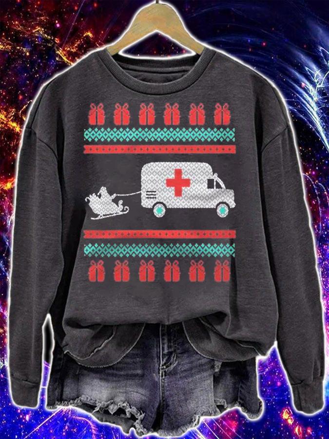Christmas Ugly Sweater Ambulance Emergency Design Shirt t-shirt sweatshirt