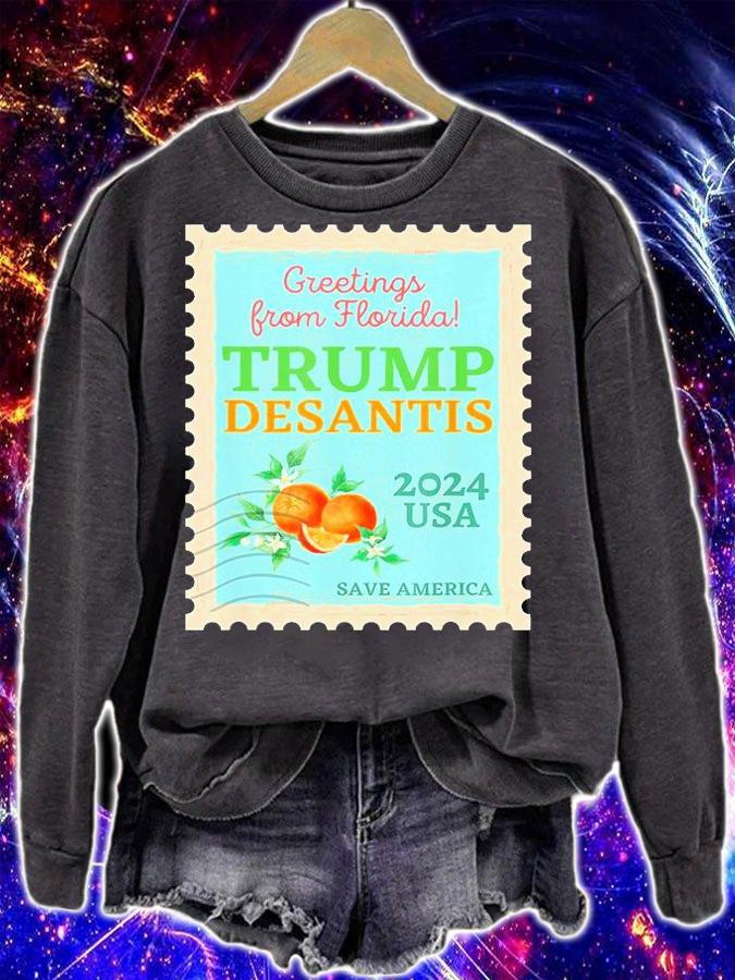 Trump DeSantis 2024 Save America Retro Florida Postage Stamp T-Shirt t-shirt sweatshirt