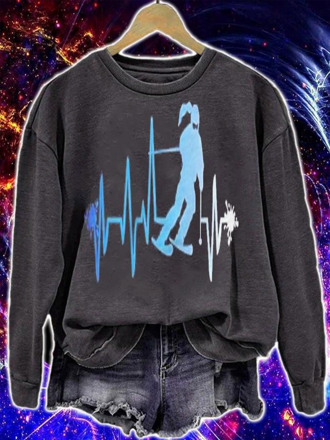 Ski Girl Heart Beat Funny Skiing Skier Winter Gift T-shirt t-shirt sweatshirt