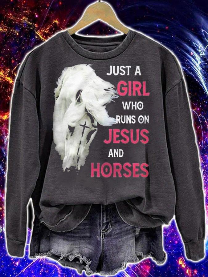 Just A Girl Who Runs On Jesus And Horses Cross Christian Shirt t-shirt sweatshirt
