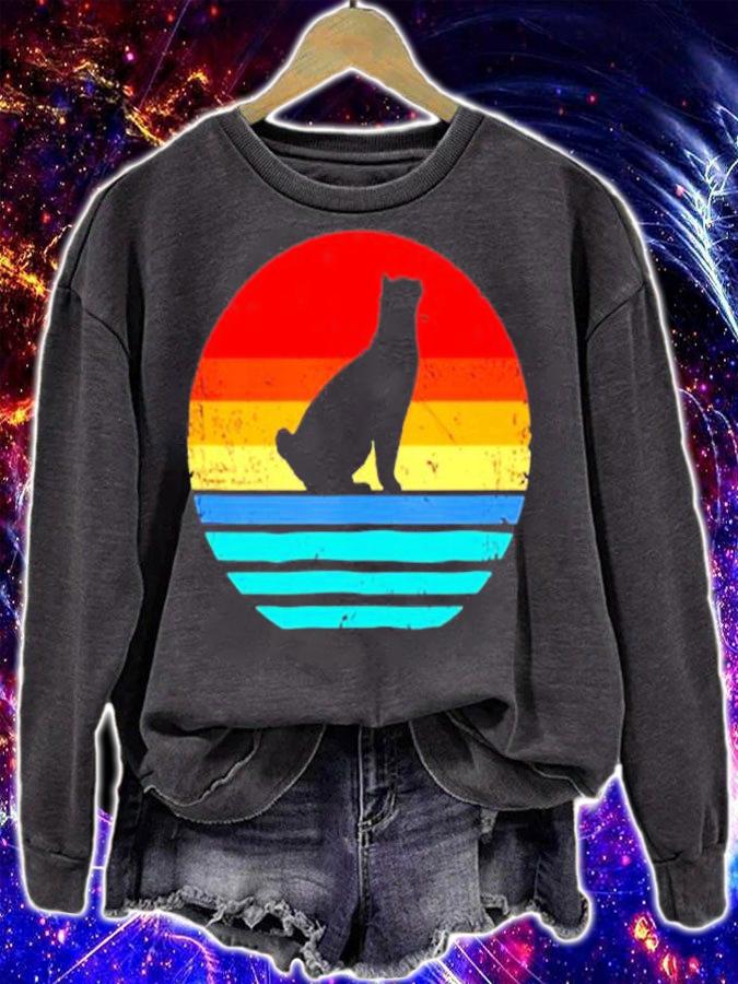 Manx Cat For Cat People Vintage Sunset Retro Cat T-Shirt t-shirt sweatshirt