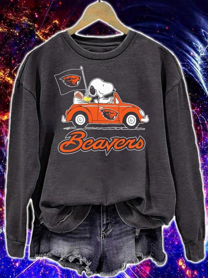 Snoopy And Woodstock Driving Car Oregon State Beavers Flag t-shirt sweatshirt