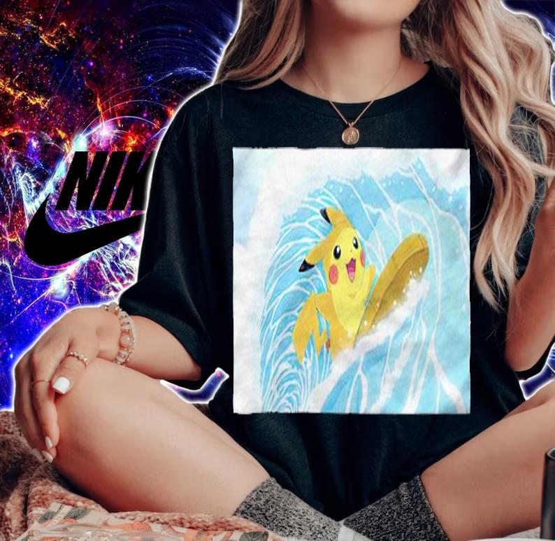 Pokemon Pikachu surfing funny T-shirt