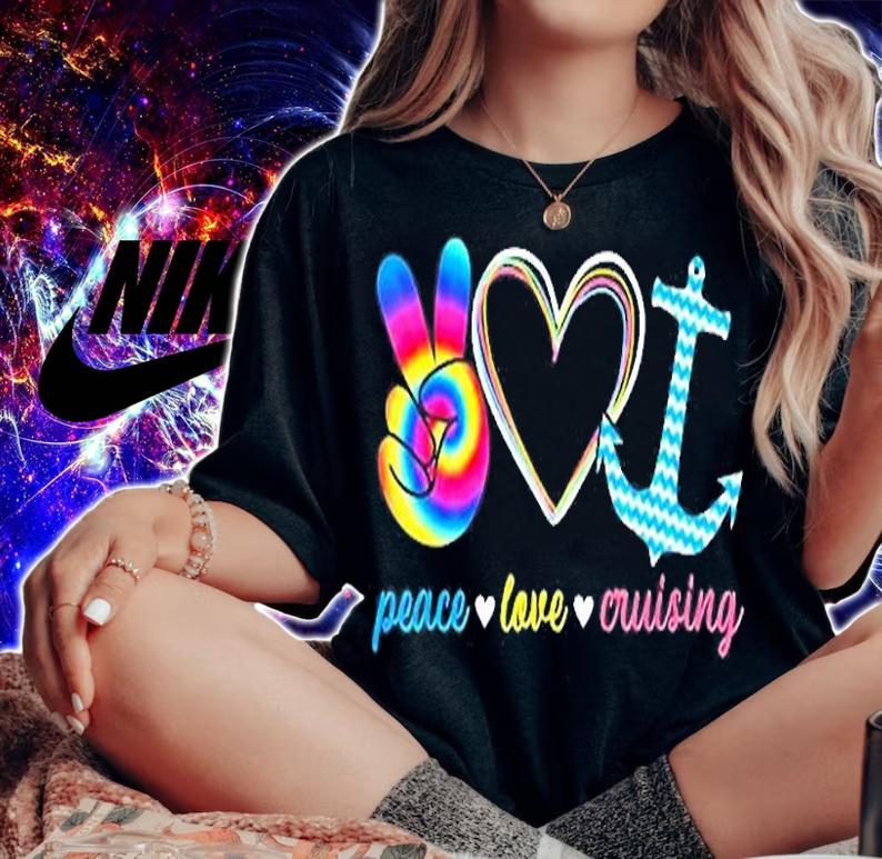 Peace Love Cruising Ship Hippie Floating Ocean Beach Sun T-Shirt woman shirt