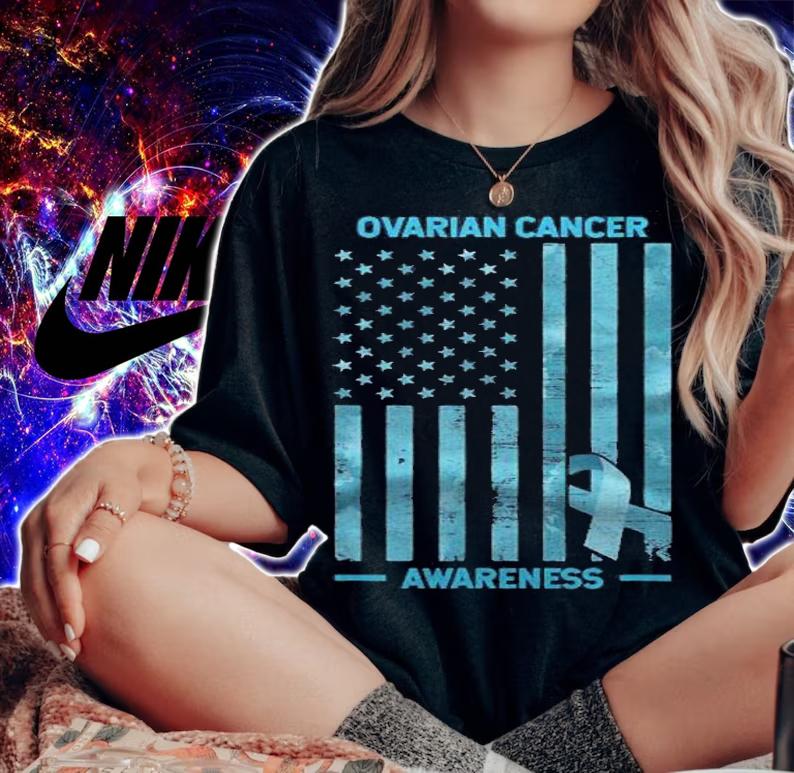 Ovarian Cancer Awareness Usa Flag Gift Ovarian Cancer Shirt woman shirt