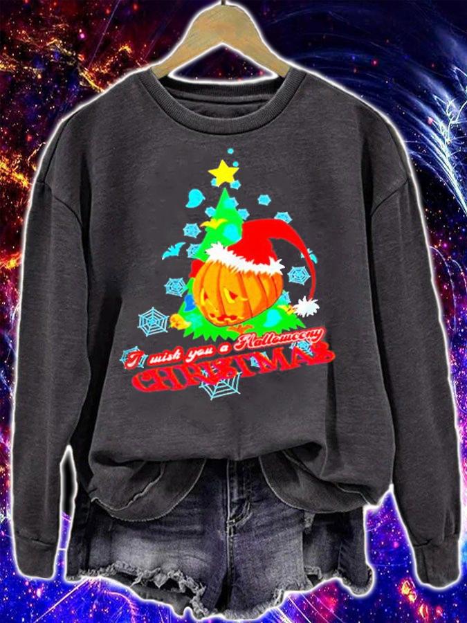 Pumpkin I Wish You A Halloweeny Christmas T-Shirt sweatshirt