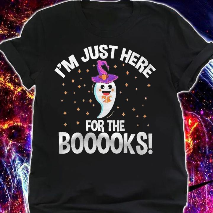Teacher Halloween Bookworm Just Here For The Boooks Ghost Premium Shirt shirt