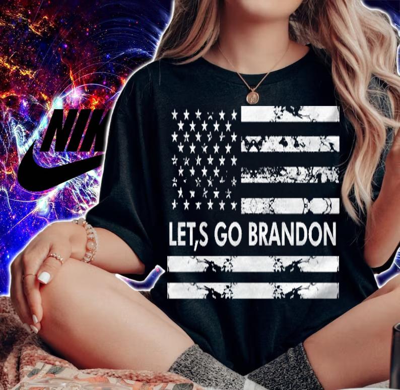 Trending let,s Go Brandon Joe Biden Chant USA Flag T-Shirt woman shirt
