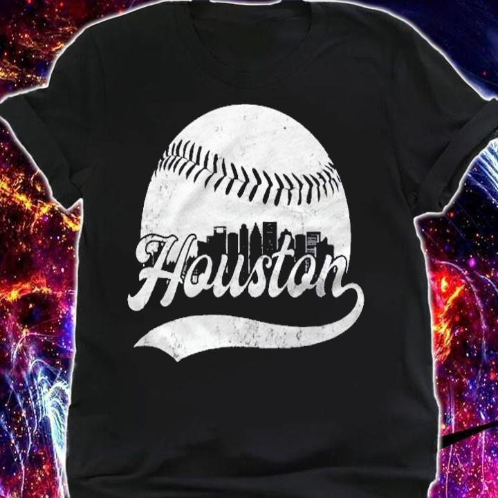 Vintage Retro Houston Texas Distressed Skyline Baseball Shirt shirt