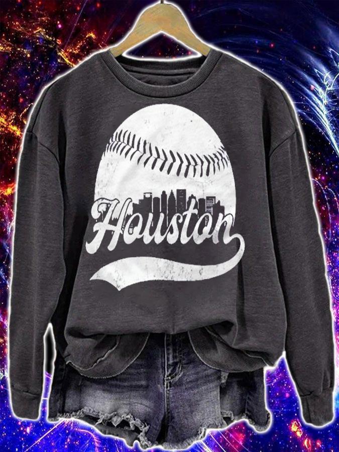 Vintage Retro Houston Texas Distressed Skyline Baseball Shirt sweatshirt