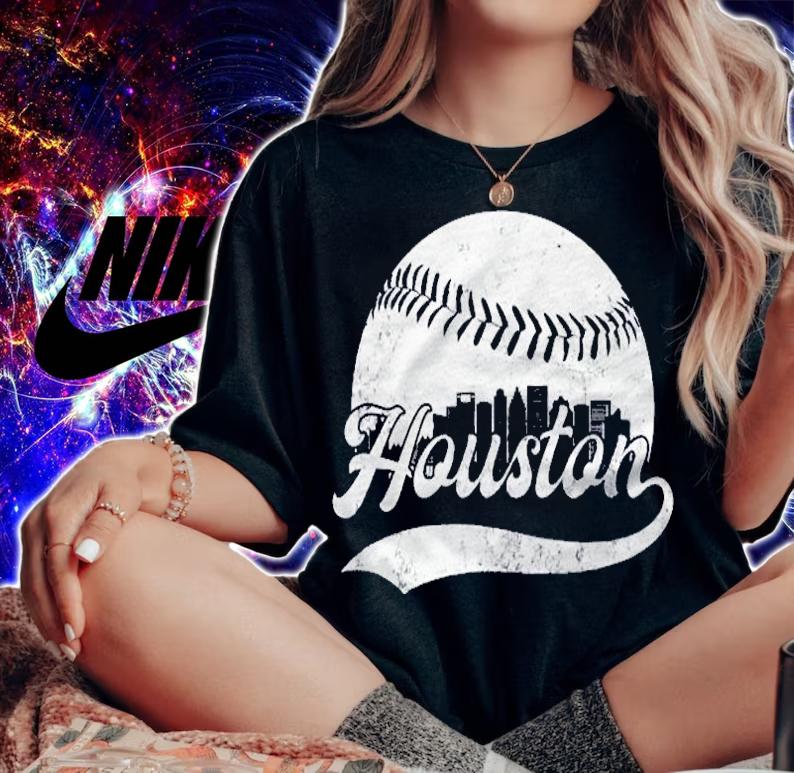 Vintage Retro Houston Texas Distressed Skyline Baseball Shirt woman shirt