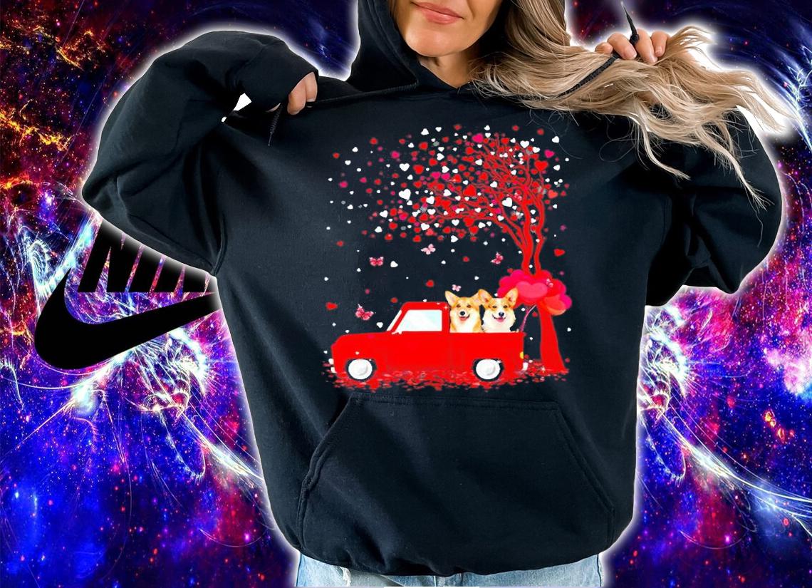 Corgi Valentine's Day Gifts Dogs Red Truck Hearts T-Shirt hoodie