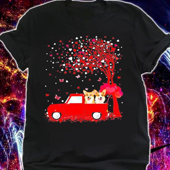 Corgi Valentine's Day Gifts Dogs Red Truck Hearts T-Shirt shirt