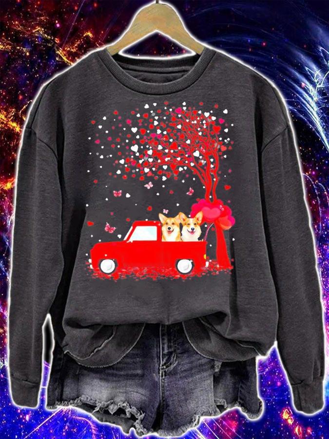 Corgi Valentine's Day Gifts Dogs Red Truck Hearts T-Shirt sweatshirt