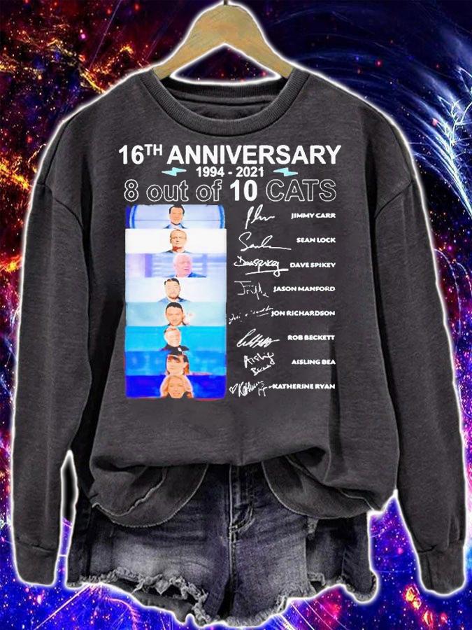 8 out of 10 Cats 16th anniversary 1994 2021 signatures t-shirt