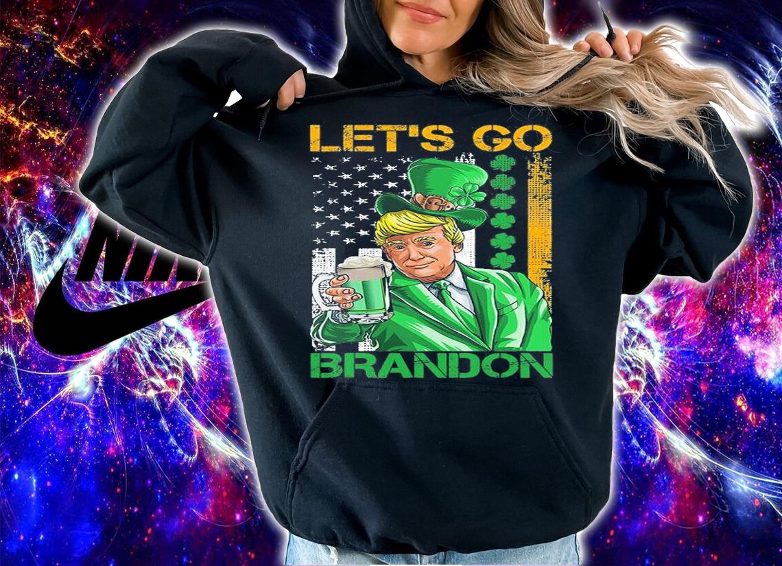 Let's Go Brandon St Patricks Day Trump American Flag Shamrock T-Shirt