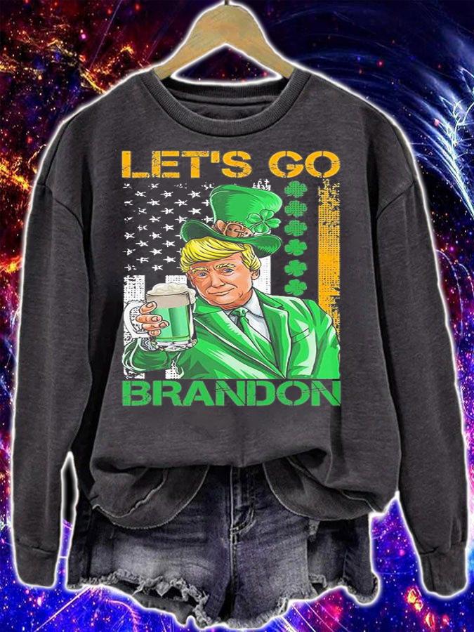 Let's Go Brandon St Patricks Day Trump American Flag Shamrock T-Shirt
