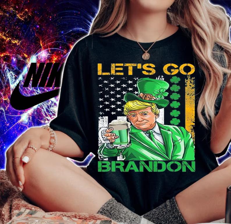 Let's Go Brandon St Patricks Day Trump American Flag Shamrock T-Shirt
