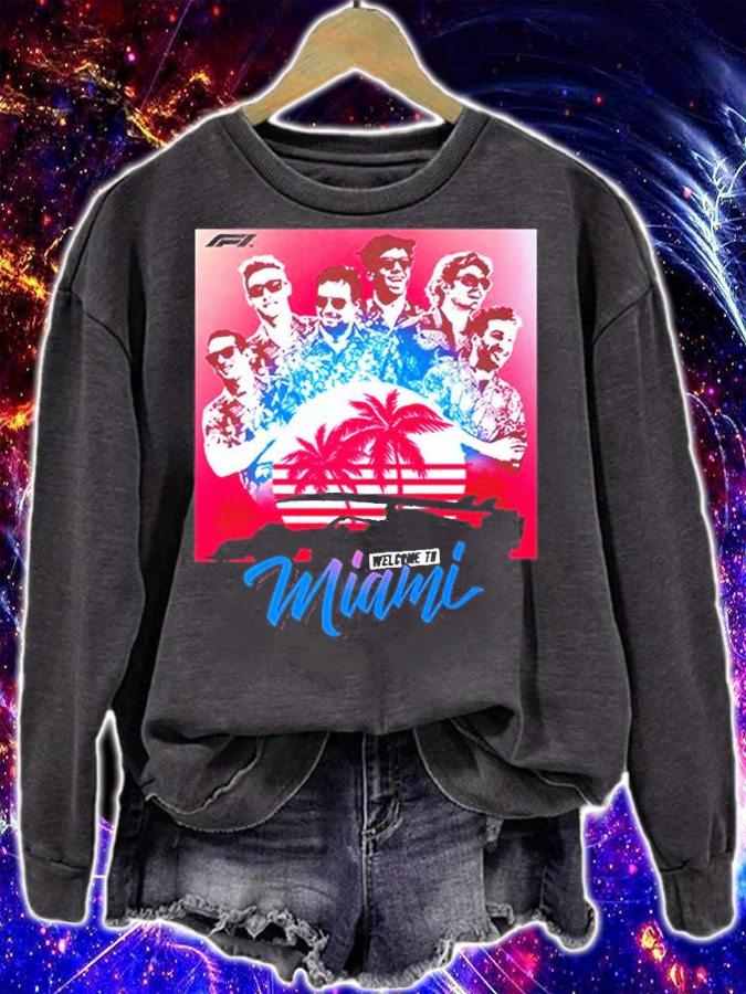 Welcome To Miami Grand Prix F1 Retro Sunset T-Shirt