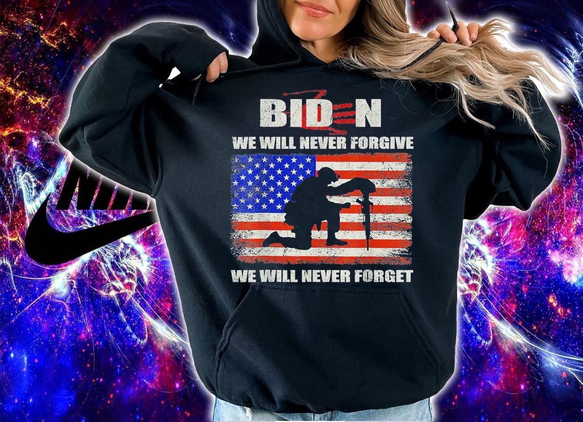 Biden Blood On His Hands USA Flag We Will Never Forgive We Will Never Forget Shirt