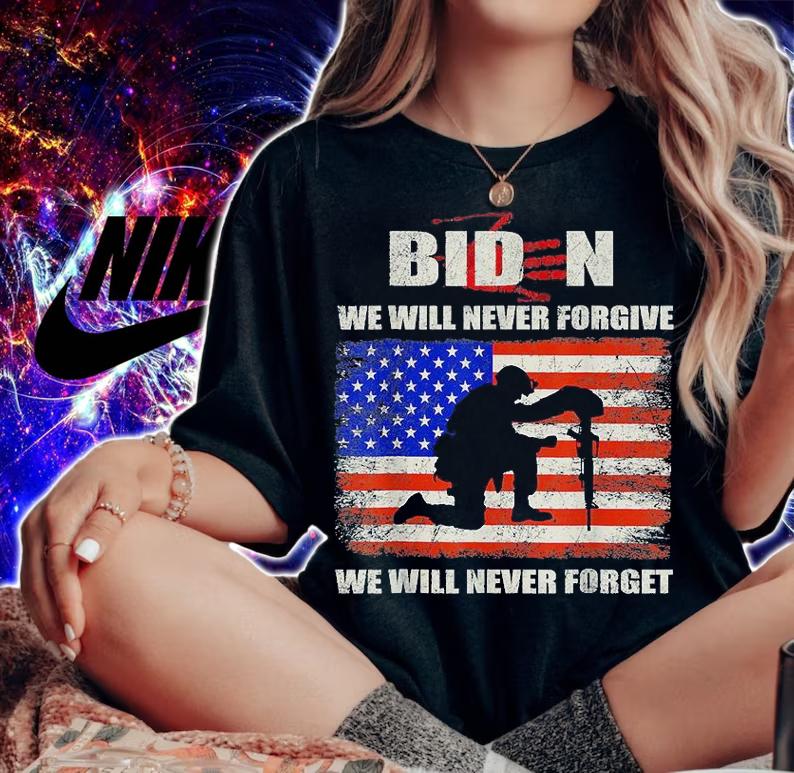 Biden Blood On His Hands USA Flag We Will Never Forgive We Will Never Forget Shirt