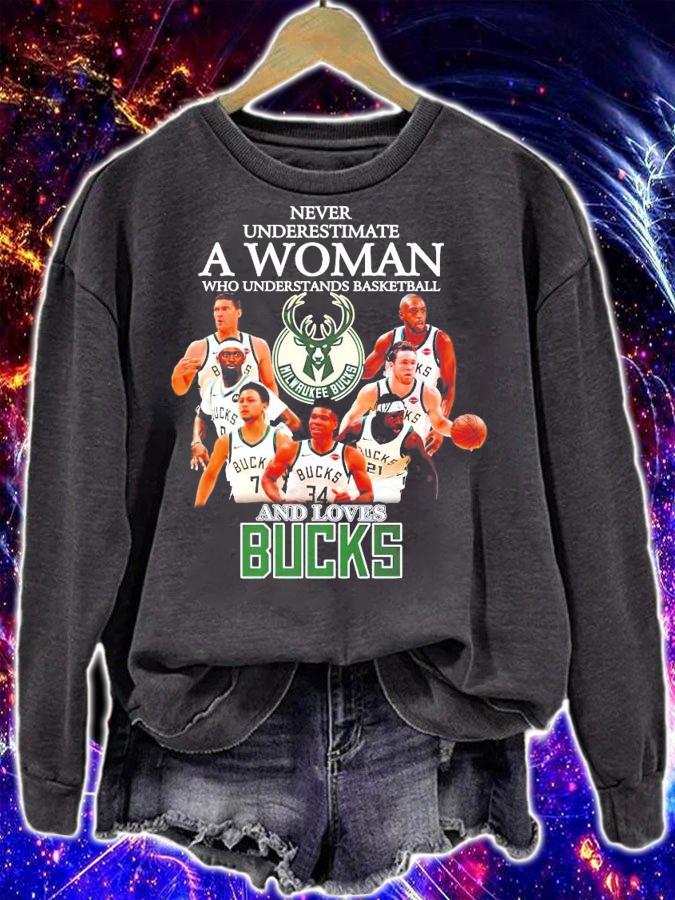 Milwaukee Bucks never underestimate a woman team shirt sweatshirt