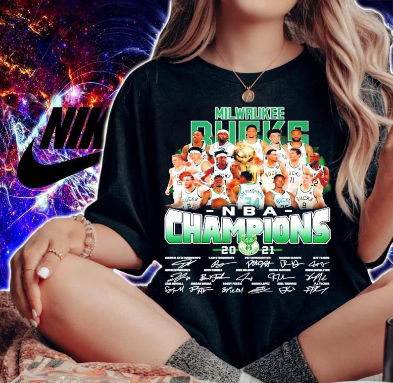 NBA 2021 Milwaukee Bucks Champions signatures shirt