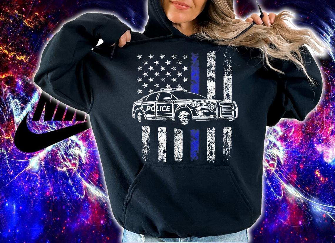 Police Car Blue Line Flag T-Shirt hoodie