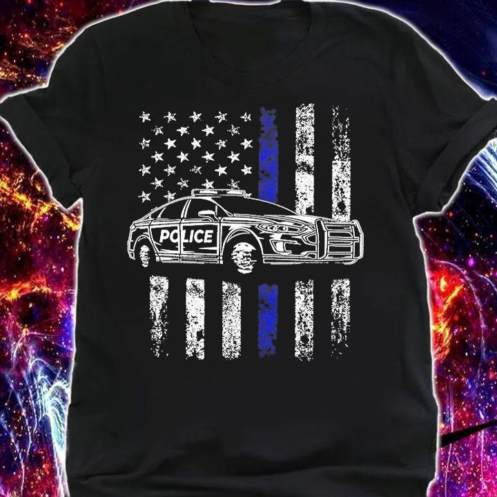 Police Car Blue Line Flag T-Shirt shirt