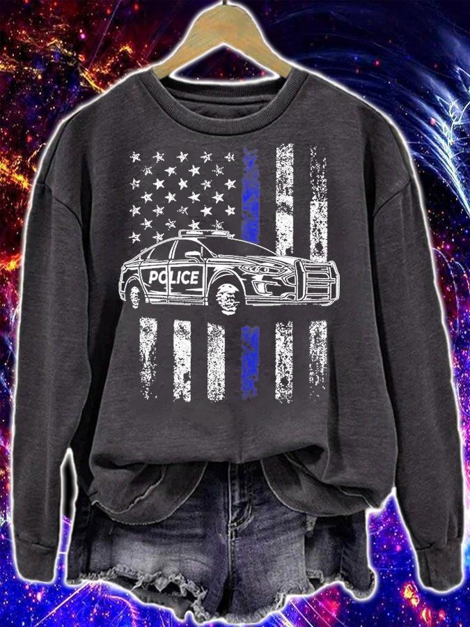 Police Car Blue Line Flag T-Shirt sweatshirt