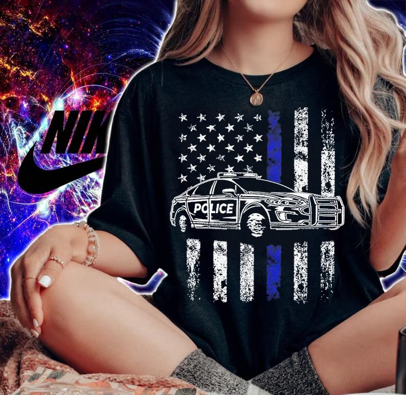 Police Car Blue Line Flag T-Shirt woman shirt
