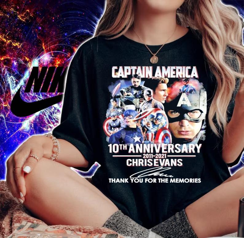 Captain America 10th anniversary 2011-2021 Chris Evans signature t-shirt woman shirt