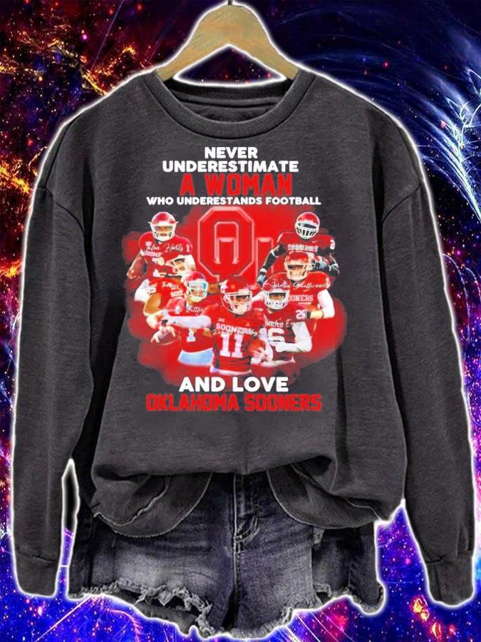 Never Underestimate A Woman Who Understands Football And Love Oklahoma Sooners Shirt sweatshirt