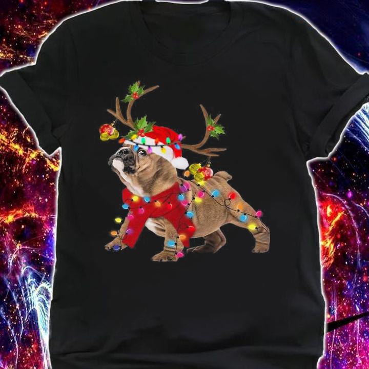 Bulldog Dog Light Christmas Sweater t-shirt shirt