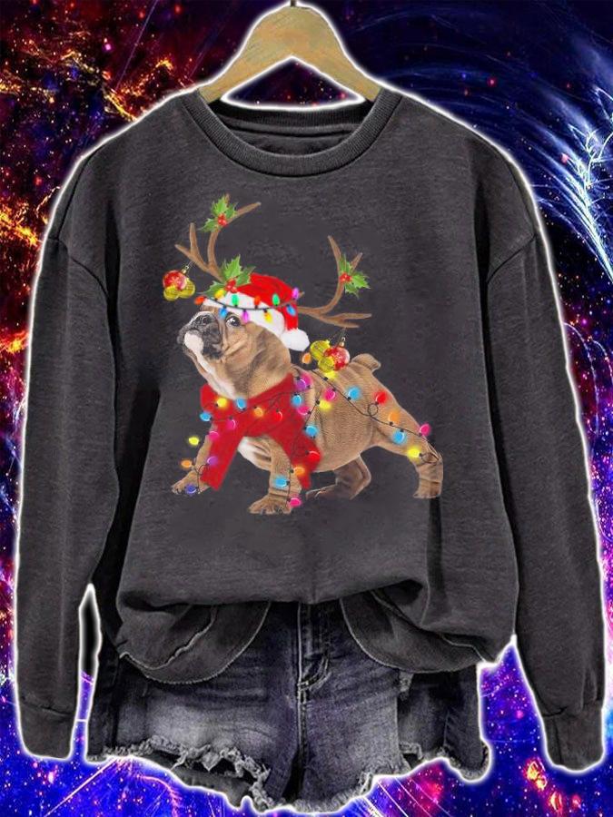 Bulldog Dog Light Christmas Sweater t-shirt sweatshirt