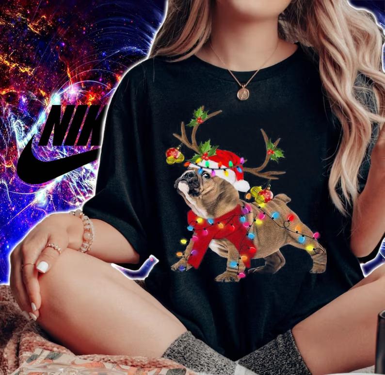 Bulldog Dog Light Christmas Sweater t-shirt woman shirt