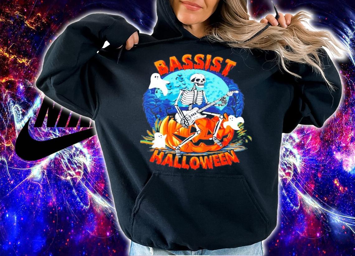 Fear the bass player skeleton pumpkin Halloween shirt hoodie