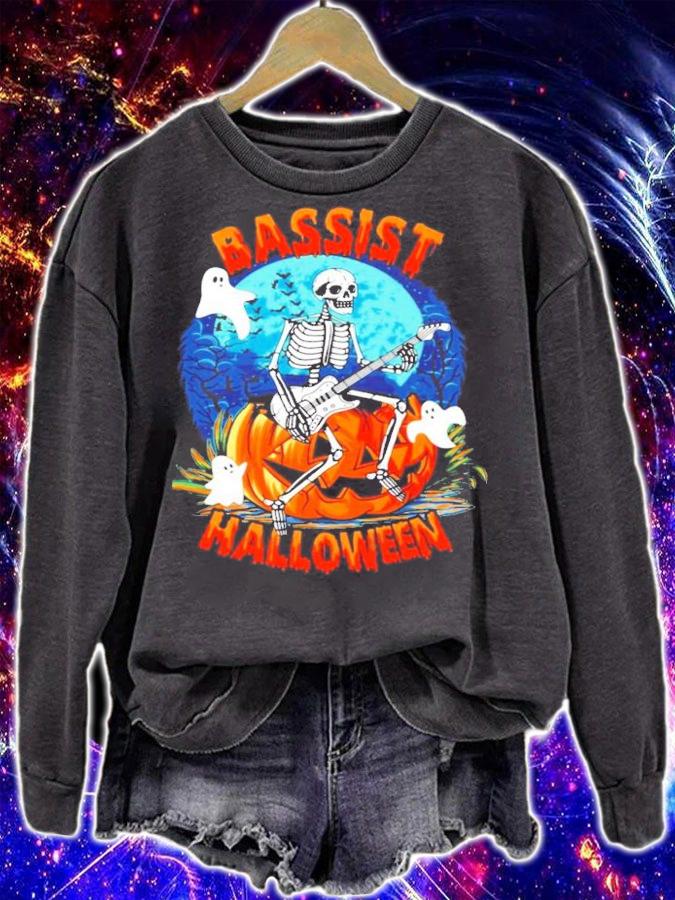 Fear the bass player skeleton pumpkin Halloween shirt sweatshirt