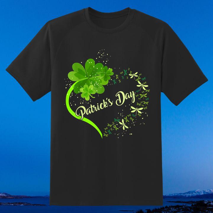 Love Dragonfly Irish Shamrock St. Patricks Day Clover Heart T-Shirt