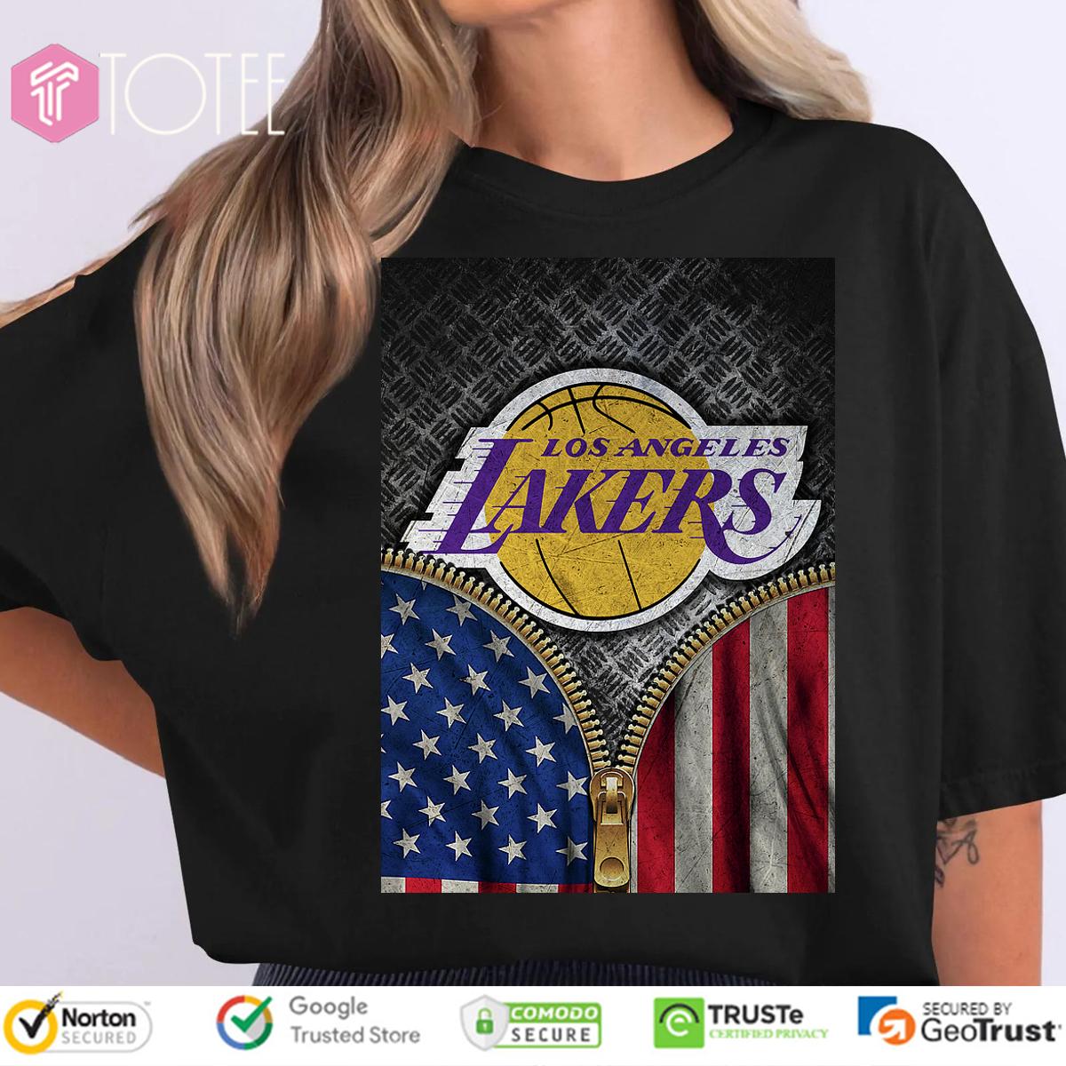 Los Angeles Lakers Logo X American Flag Basketball Zip T-Shirt